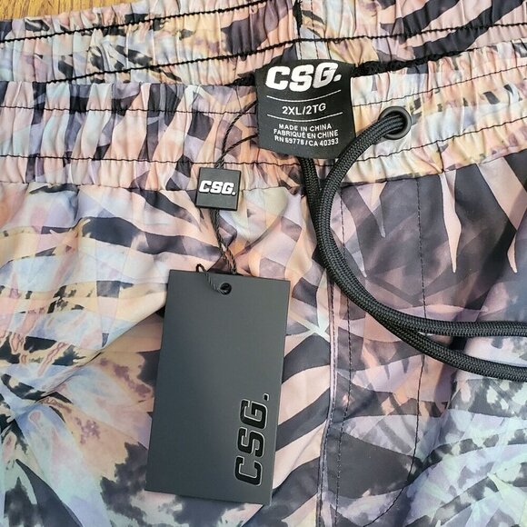 CSG Mens 2XL Swim Trunks Palm Cove Shorts Multi-Color Elastic Waist Drawstring - Picture 4 of 5